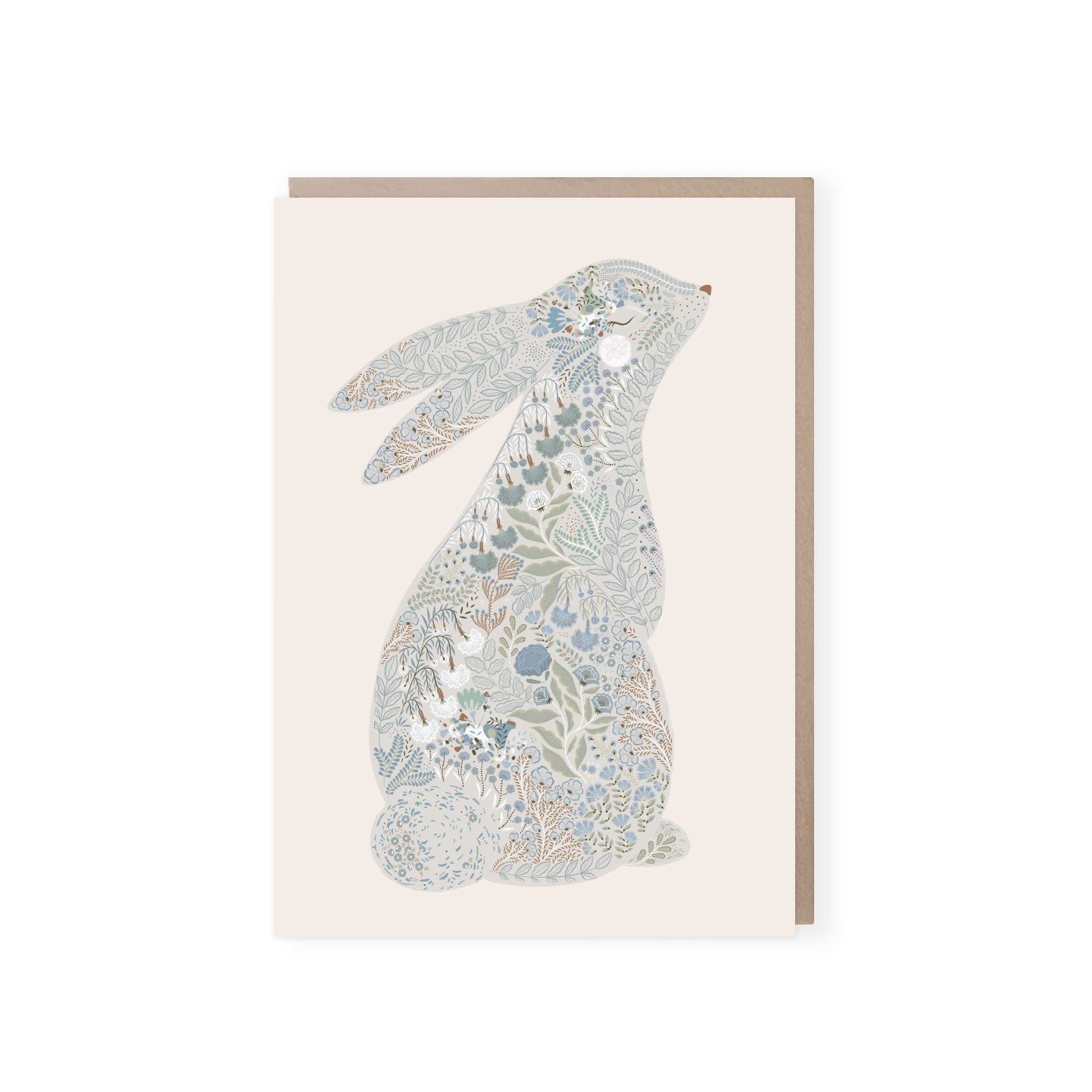 Floral Bunny Greeting Card - Blue