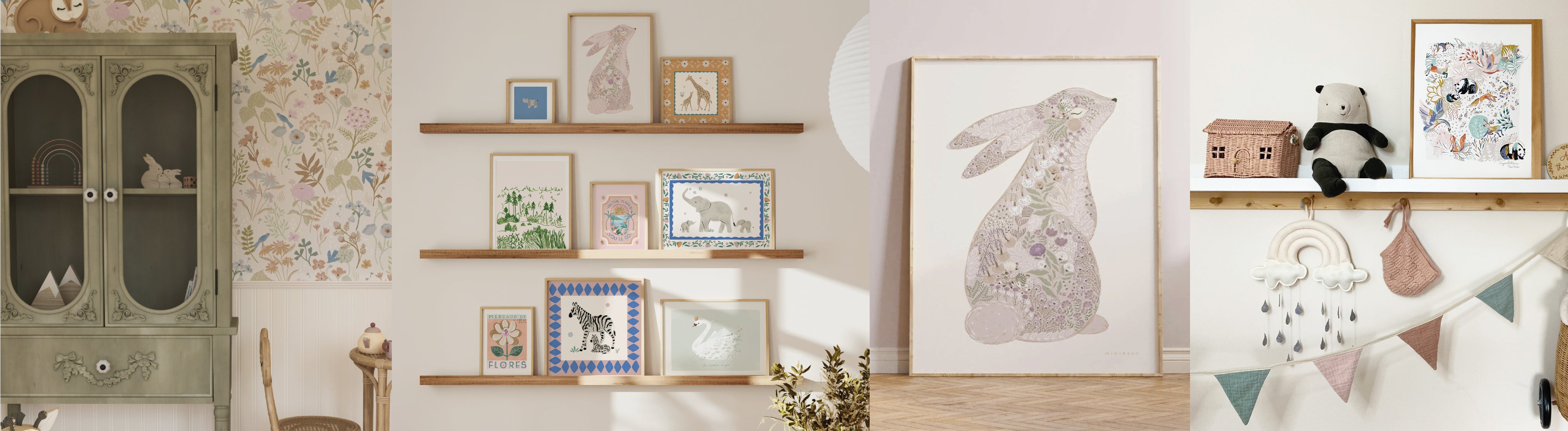 Banner showing a selection of nursery art prints and wallpapers