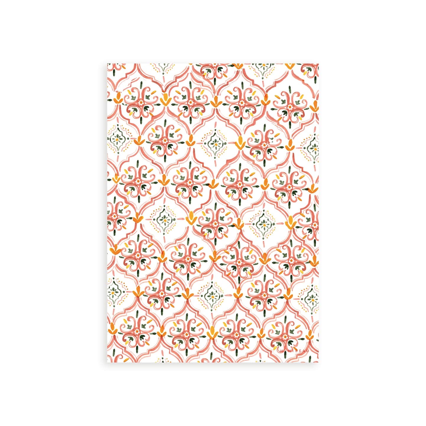 Our Kristina Art print is a repeating Kristina 'tile' pattern in coral pink, orange, and green floral print