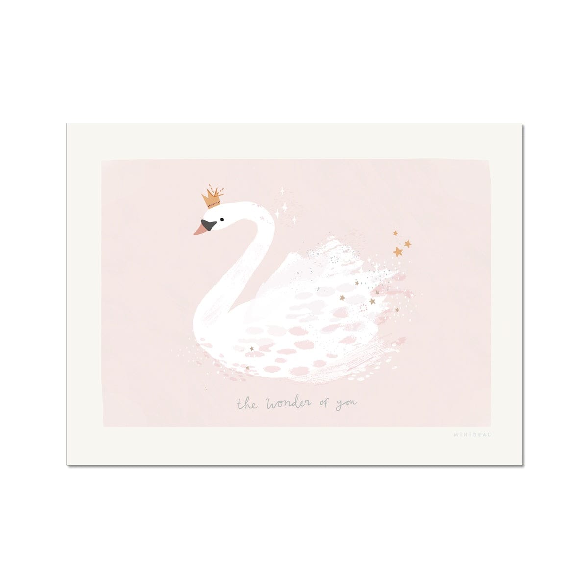 textured swan illustration on soft pink ground with milk white border