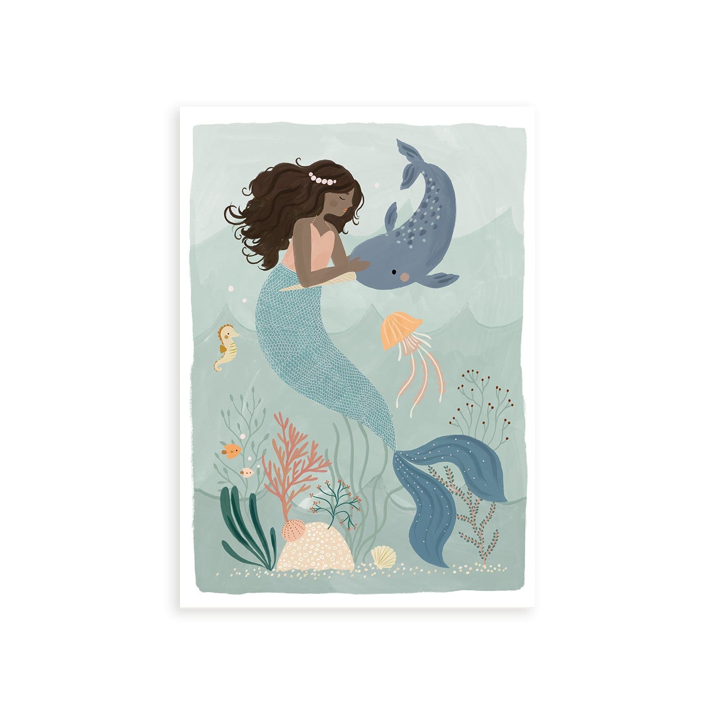 Mermaid and the Narwhal Art Print