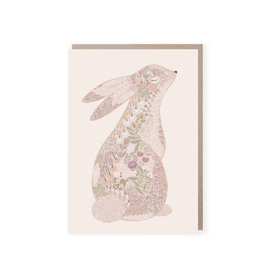 Floral Bunny Greeting Card - Pink