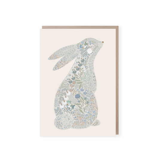 Floral Bunny Greeting Card - Blue