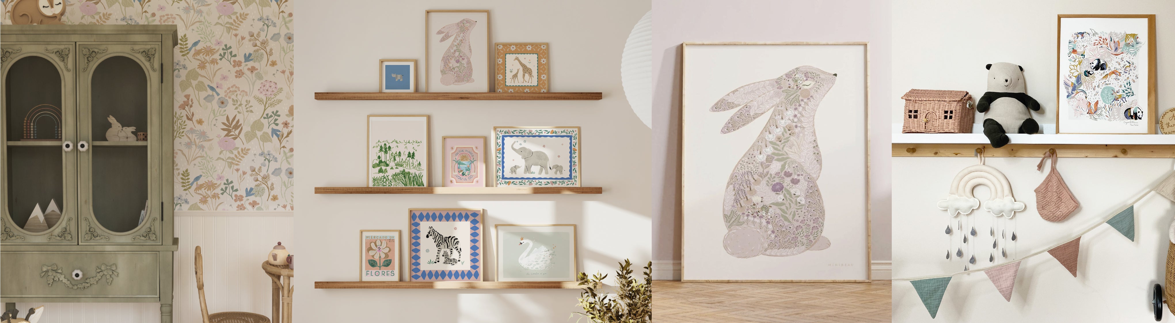 Banner showing a selection of nursery art prints and wallpapers