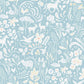 Wallpaper of white flowers, leaves, swans, chickens, deers, ducks with a blue background.