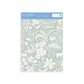 Wallpaper sample of white coloured flowers, leaves, swans, chickens, deers, ducks with a sage background