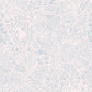 Wallpaper sample of blue line work animals and florals such as rabbits, hedgehogs, frogs, tortoise, mice and birds. 