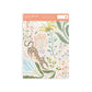 Wallpaper sample of leopards and tigers surrounded by pastel flowers and exotic green leaves. 