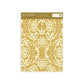Wallpaper sample of mustard background with cream floral detailing of leaves and petals. 